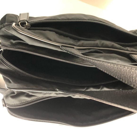 Prada carryall tote Convertible Crossbody Black Nylon Leather trim Travel bag - Picture 11 of 16